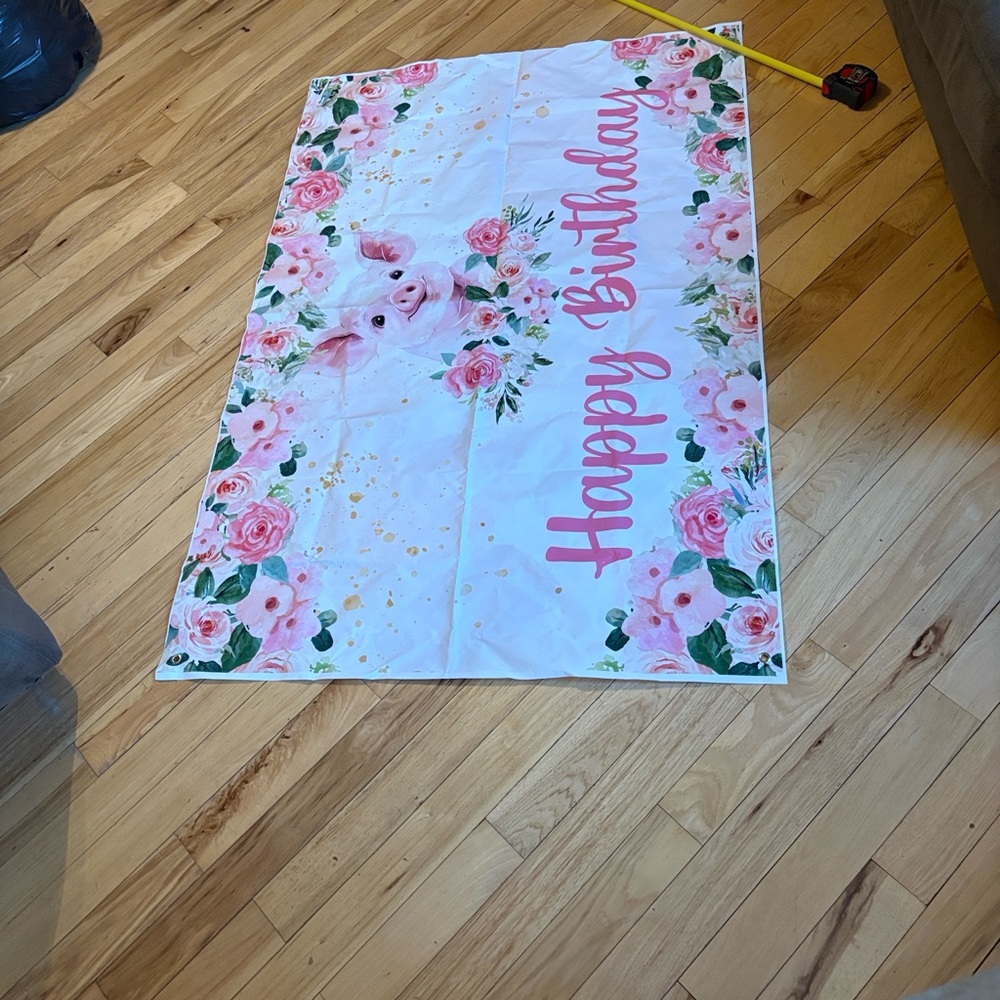 Floral Piggy Happy Birthday Banner - Picture 4 of 4